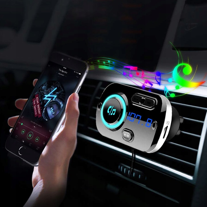 TRANSMITER BLUETOOTH FM SAMOCHODOWY 2X SZYBKA ŁADOWARKA USB-C AUX