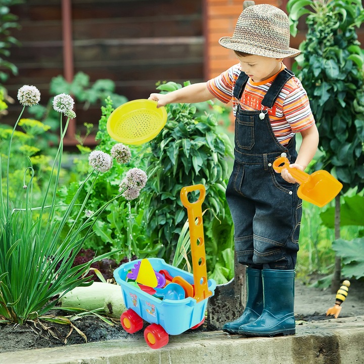 ZESTAW DO ZABAWY W PIASKU PIASKOWNICY WÓZEK TACZKA FOREMKI ŁOPATKI