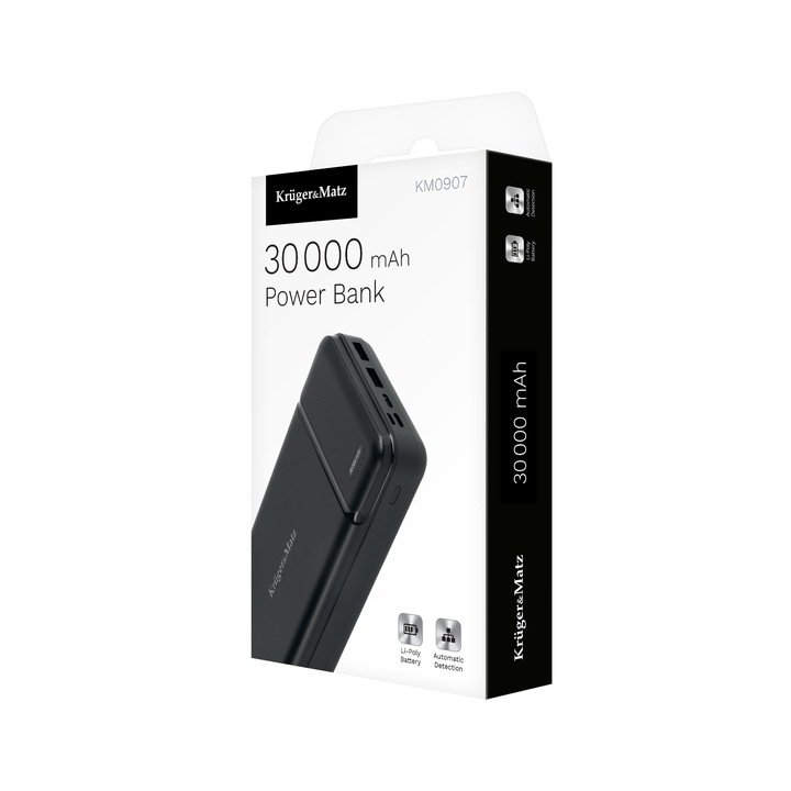 Power bank 30000mAh 2xUSB USB-C kabel KrugerMatz