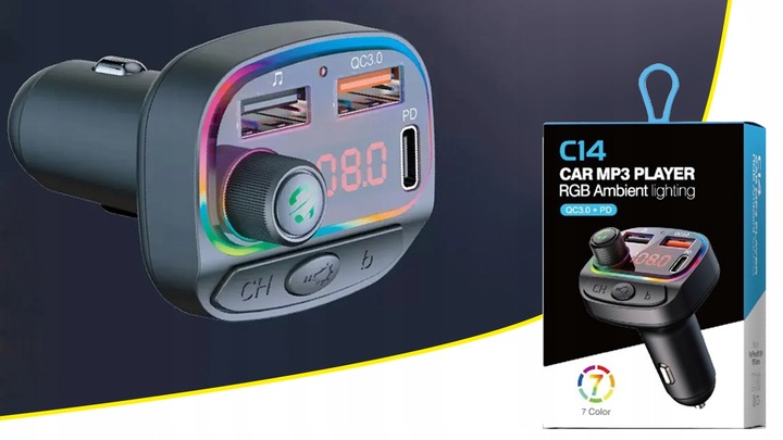 Transmiter bluetooth samochodowy FM USB szybka ładowarka samochodowa