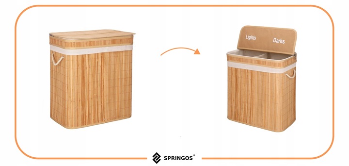 KOSZ BAMBUSOWY NA PRANIE BIELIZNĘ DWUKOMOROWY Z POKRYWĄ POJEMNIK DUŻY 100L