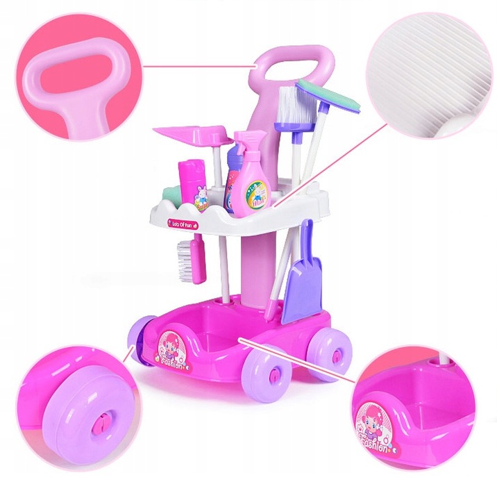 ZESTAW DO SPRZĄTANIA NA WÓZKU Z ODKURZACZEM DŹWIĘK SZCZOTKA MOP DLA DZIECI
