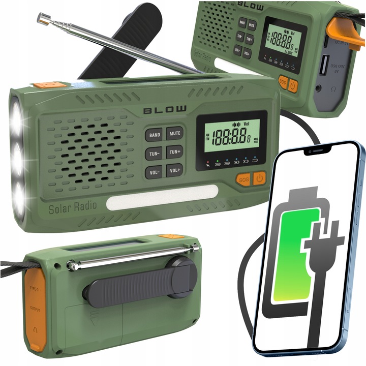 RADIO PRZENOŚNE KUCHENNE SOLARNE DYNAMO BUDOWLANE LATARKA POWERBANK