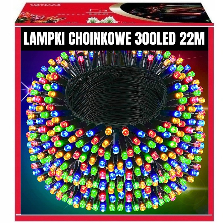 LAMPKI CHOINKOWE 300LED 22m ZEWNĘTRZNE WEWNĘTRZNE MULTIKOLOR ŚWIĄTECZNE