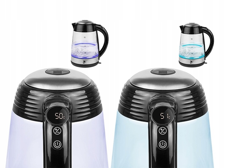 CZAJNIK ELEKTRYCZNY BEZPRZEWODOWY 1,7l 2200W SZKLANY LED REGULACJA