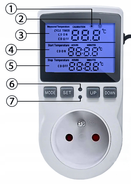 TERMOSTAT ELEKTRONICZNY REGULATOR TEMPERATURY GNIAZDO SIECI 230V max.