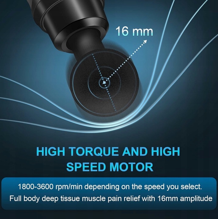 MASAŻER PISTOLET DO MASAŻU ANTYCELULITOWEGO ORAZ MIĘŚNI ZEROLIA 10 NASADEK