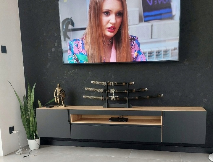 Szafka RTV czarna mat+dąb Artisan Wisząca i stojąca Odyn