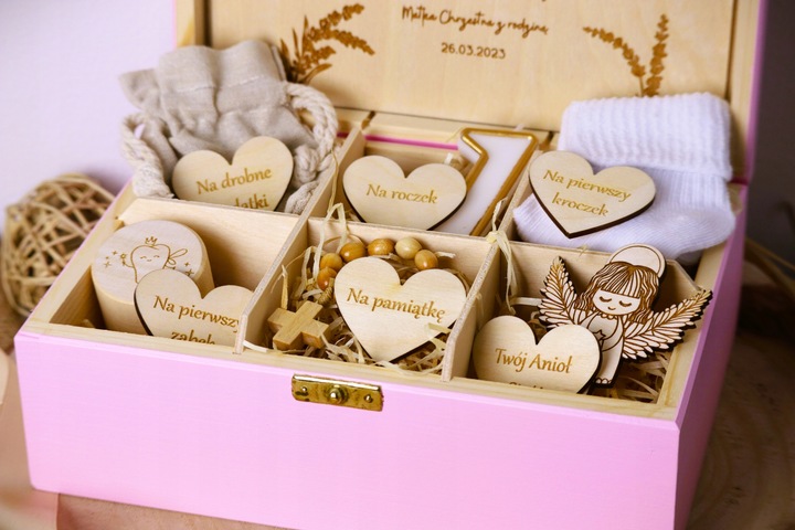 Pamiątka Chrztu Świętego Prezent na Chrzest Święty GOTOWE PUDEŁKO Różowe