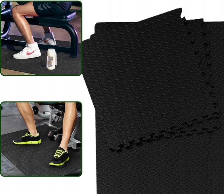 PODŁOGA gumowa PUZZLE do siłowni MATA pod sprzęt ochronna czarna 1,8x2,4m