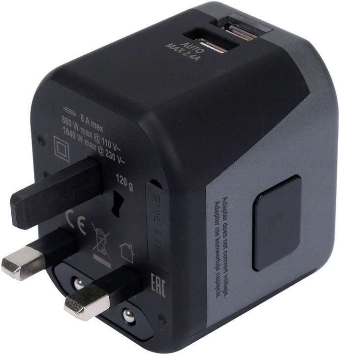 YATO ADAPTER PODRÓŻNY WTYCZKA PRZEJŚCIÓWKA Z ŁADOWARKĄ 2XUSB USA UK EU