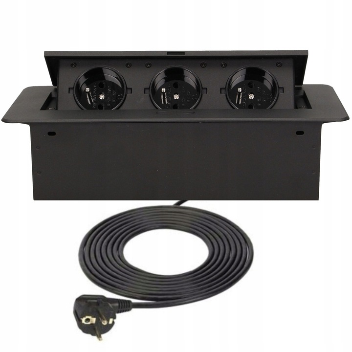 GNIAZDO POTRÓJNE CHOWANE W BLAT 3 GNIAZDA NABLATOWE GNIAZDKO KABEL 1,5M