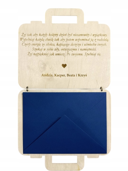 Drewniana Kartka urodzinowa Prezent GRAWER personalizowana walizka