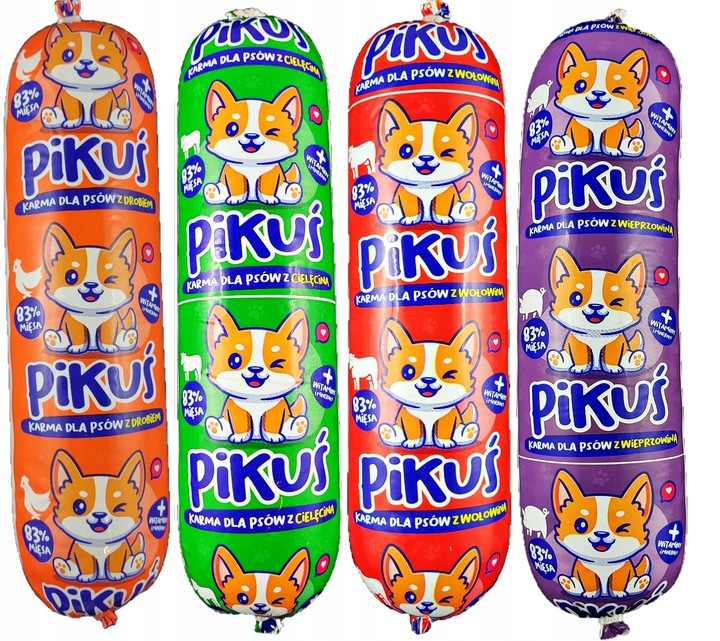 Karma dla Psa Psów Baton Mięsny Pikuś 18 x 1 kg 83% Mięsa Mokra Uniwersalna