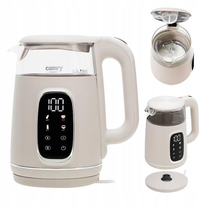 Czajnik Elektryczny 2200W Szklany beżowy Panel LED Mocny Camry CR1383