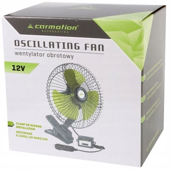 WENTYLATOR WIATRAK SAMOCHODOWY Z KLIPSEM 12V 20CM DO SAMOCHODU AUTA BUSA