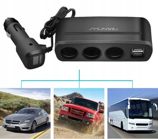 ROZGAŁĘŹNIK ZAPALNICZKI TRÓJNIK WOLTOMIERZ 2x USB