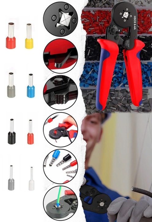 ZACISKARKA PRASKA KONEKTORÓW TULEJEK KOŃCÓWEK KABLI PRZEWODÓW ZESTAW