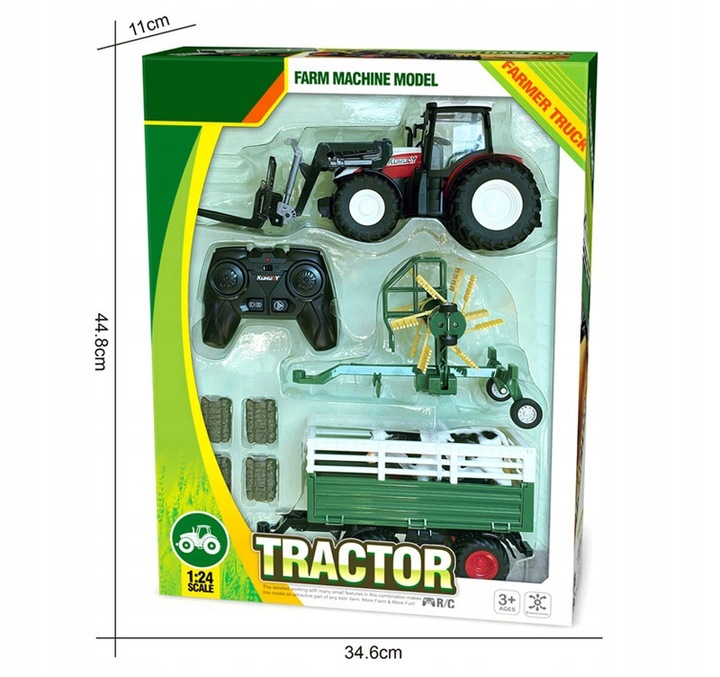 TRAKTOR ZDALNIE STEROWANY PRZYCZEPA ZGRABIARKA MASZYNY 4w1 ZESTAW RC