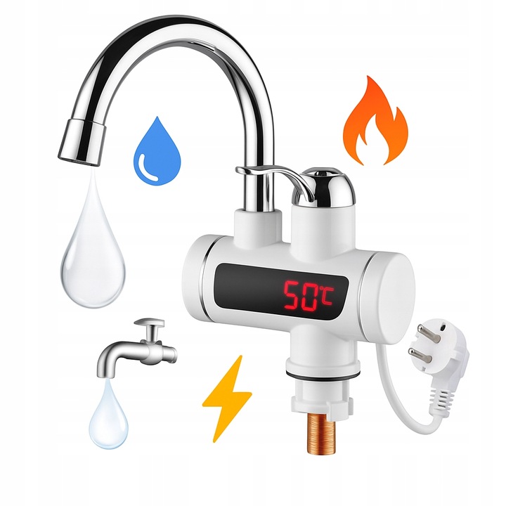 ELEKTRYCZNY PRZEPŁYWOWY PODGRZEWACZ WODY Kran z LCD NADUMYWALKOWY