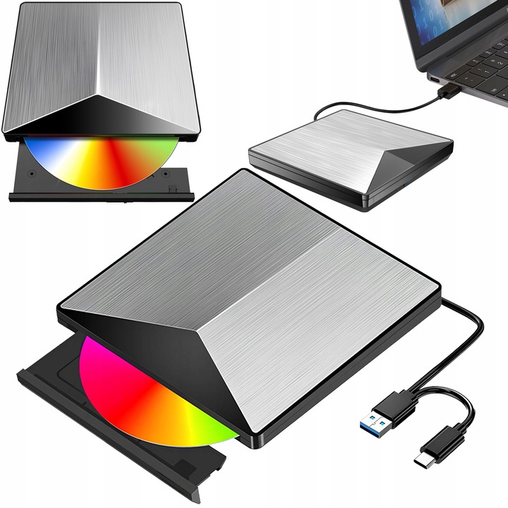 Napęd Zewnętrzny DVD Odtwarzacz CD USB-C 3.0 Nagrywarka do Laptopa USB 2w1
