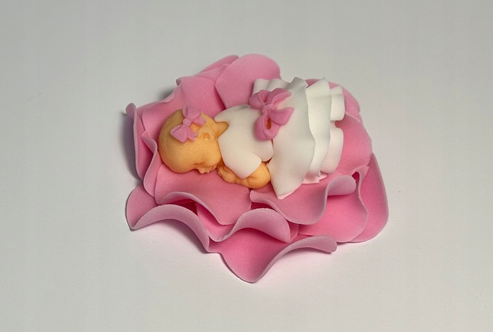 BOBAS CUKROWY na Płatkach różowy tort dekoracja chrzest roczek ozdoba