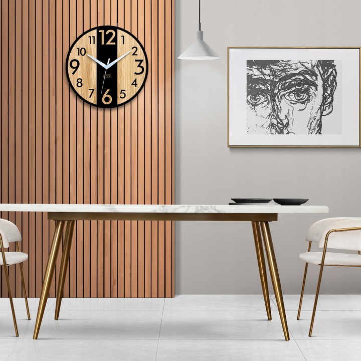 Zegar ścienny drewniany Dębowy LINCOLN - 33 cm cichy, zegar do salonu