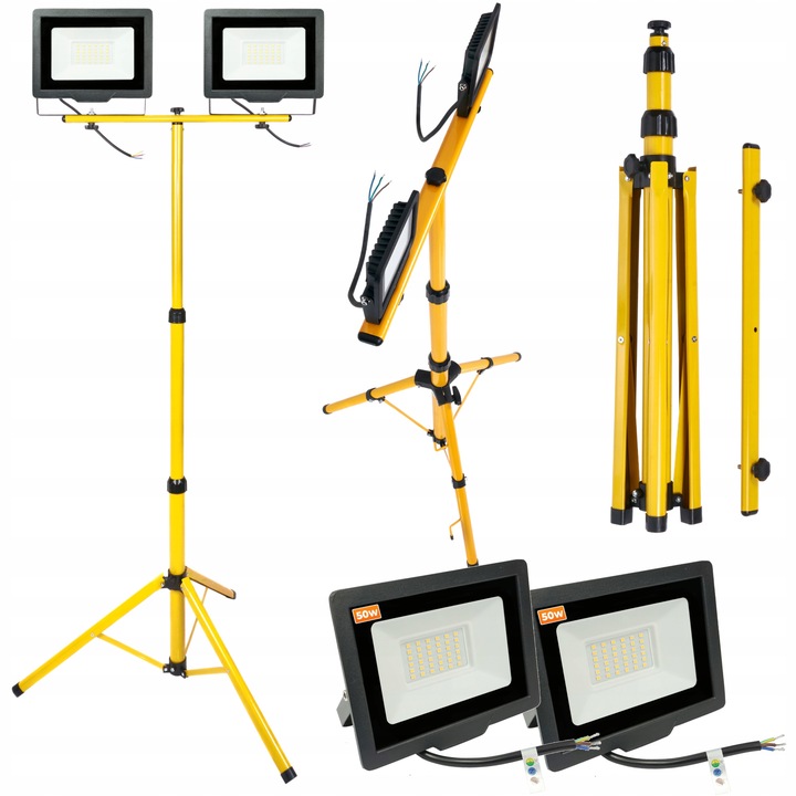 HALOGEN Naświetlacz LED 2x 50W IP65 + STATYW 140cm