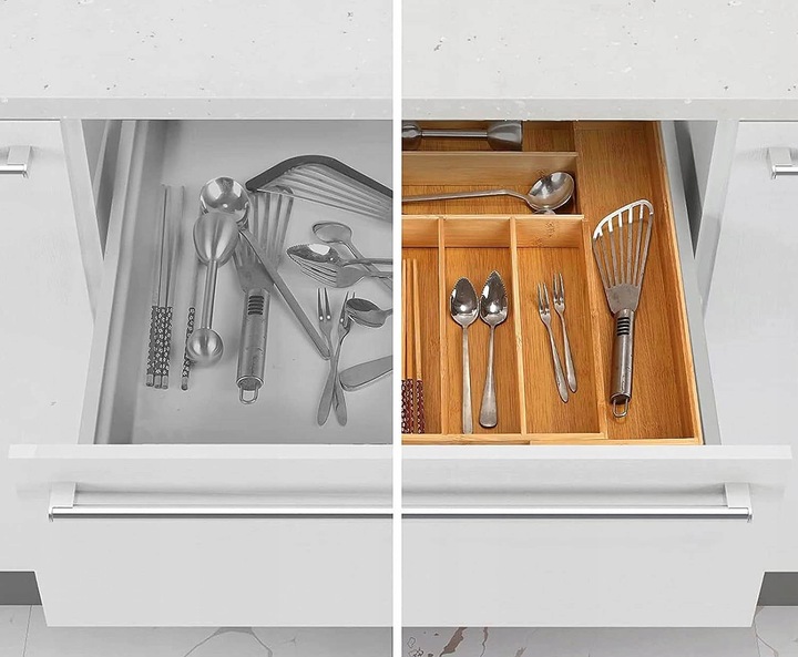 ORGANIZER NA SZTUĆCE WKŁAD DO SZUFLADY REGULOWANY BAMBUSOWY DREWNIANY