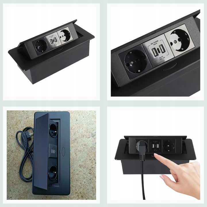 GNIAZDO CHOWANE W BLAT NABLATOWE + 2 USB CZARNE