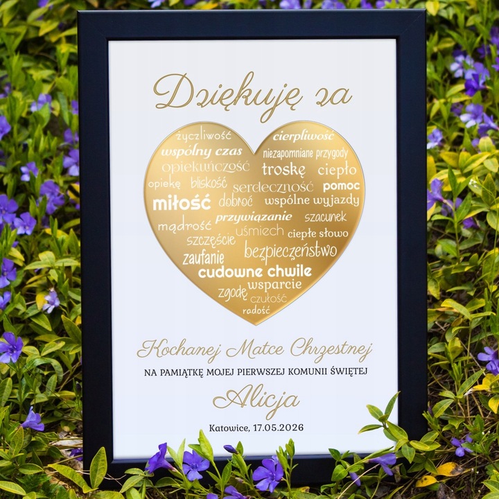 Podziękowania KOMUNIA Św DLA CHRZESTNYCH RAMKA 3D DZIADKÓW PREZENT obraz
