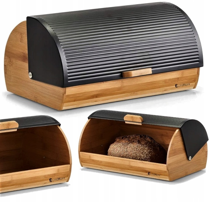 CHLEBAK POJEMNIK NA CHLEB PIECZYWO CZARNY DUŻY BAMBUSOWY