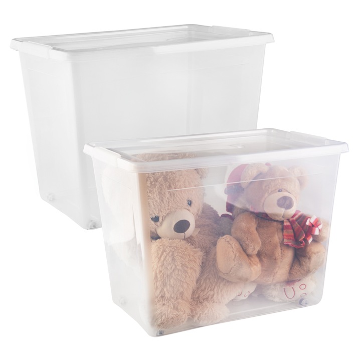 DUŻY POJEMNIK Z KÓŁKAMI 80L PLASTIKOWY ORGANIZER SZUFLADY SZAFY NA