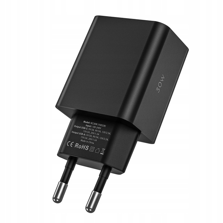 SZYBKA ŁADOWARKA SIECIOWA USB / USB-C PD 30W QC DWA PORTY SZYBKA