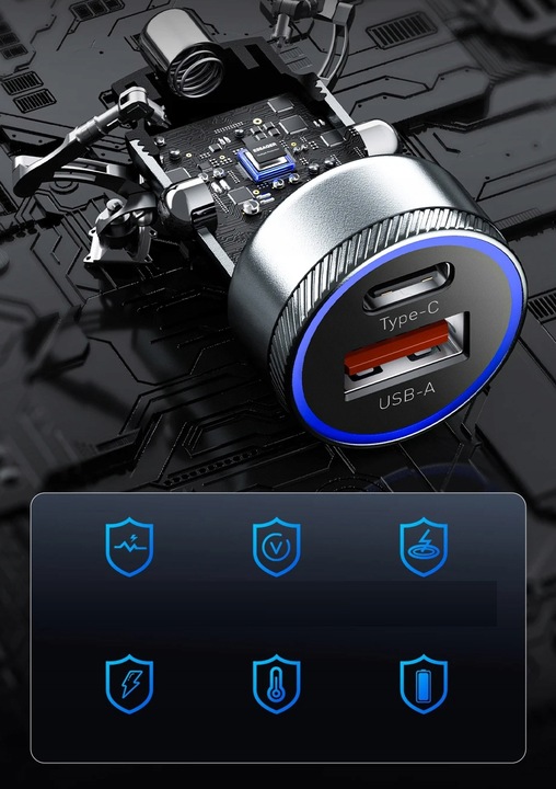 SZYBKA MOCNA Ładowarka Samochodowa USB 54W do telefonu QC3.0 PD 3.0 USB-C