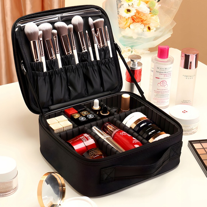 KOSMETYCZKA ORGANIZER KUFEREK NA KOSMETYKI DUŻA TORBA PODRÓŻNA CZARNA