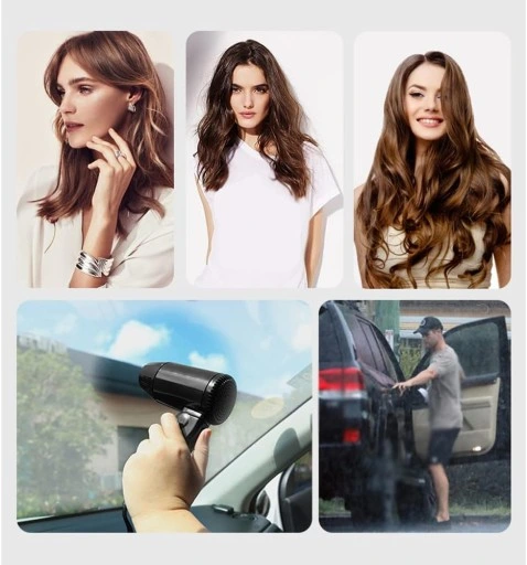 PRZENOŚNA SUSZARKA DO WŁOSÓW W SAMOCHODZIE, WTYCZKA ZAPALNICZKI, CZARNY