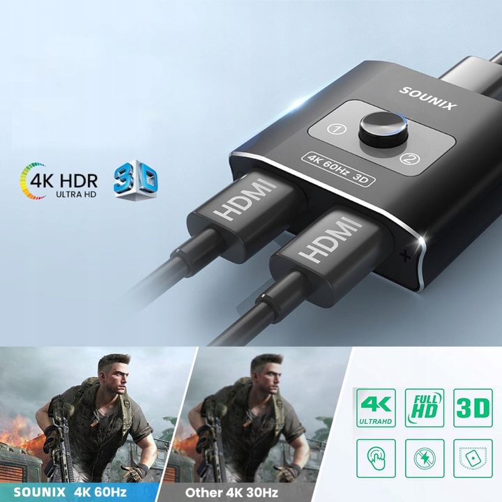 Switch hdmi 4K 60Hz z obsługą HDR SOUNIX