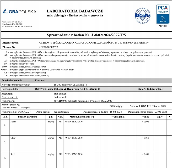 OstroVit Kolagen Morski RYBI TYP I Kwas Hialuronowy Witamina C 500 g