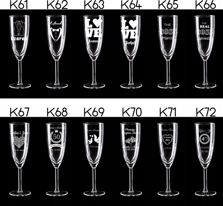 KIELISZKI DO SZAMPANA Z GRAWEREM ŚLUB PREZENT 2szt