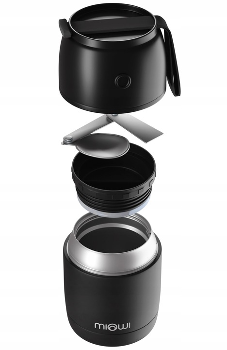 Termos obiadowy na zupę żywność Stalowy Miowi 450 ml Łyżka Czarny