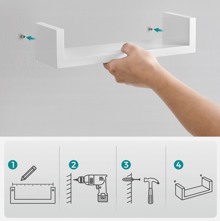Półka Wisząca Ścienna Zestaw 3 Półek na Książki do Salonu Biała