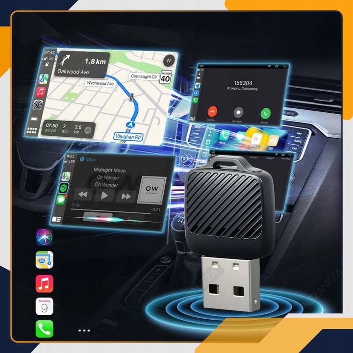 Mini Bezprzewodowy Adapter 2w1 CarPlay Android Auto WiFi Bluetooth