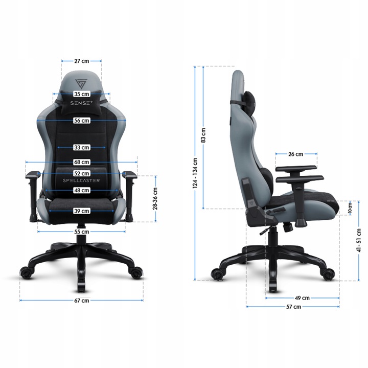 Fotel Gamingowy Biurowy Regulowany Materiał Alcantara + Ekoskóra Sense7