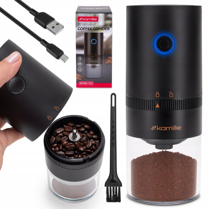 MŁYNEK ELEKTRYCZNY BEZPRZEWODOWY DO MIELENIA KAWY ŻARNOWY na USB