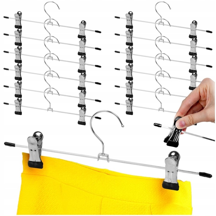 12x Wieszaki METALOWE wiszące z klipsami odzieżowe szafy spodnie