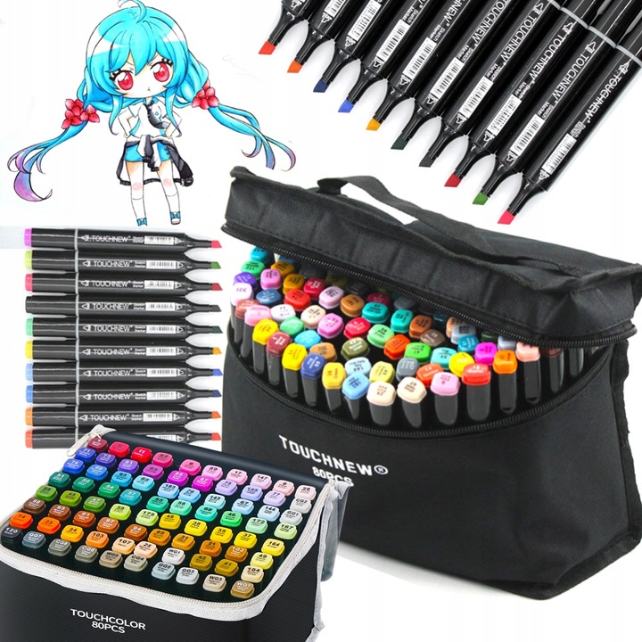 Markery Alkoholowe Dwustronne Zestaw 80szt + Torba