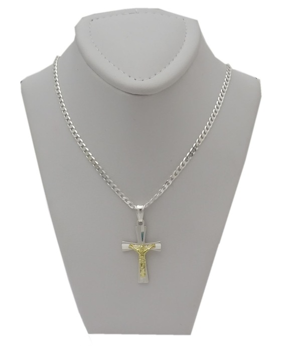 ŁAŃCUSZEK SREBRNY 925 PANCERKA 50 CM KRZYŻYK MĘSKI