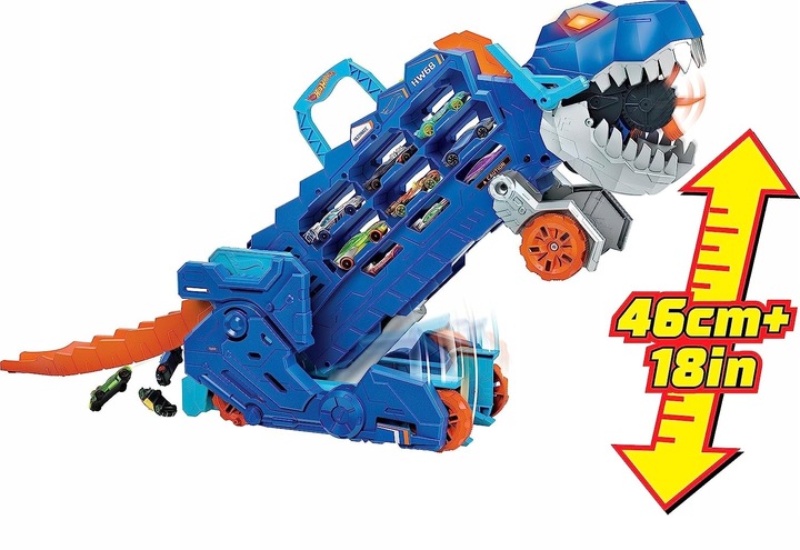 HOT WHEELS T-REX MEGA TRANSPORTER TORY WYŚCIGOWE