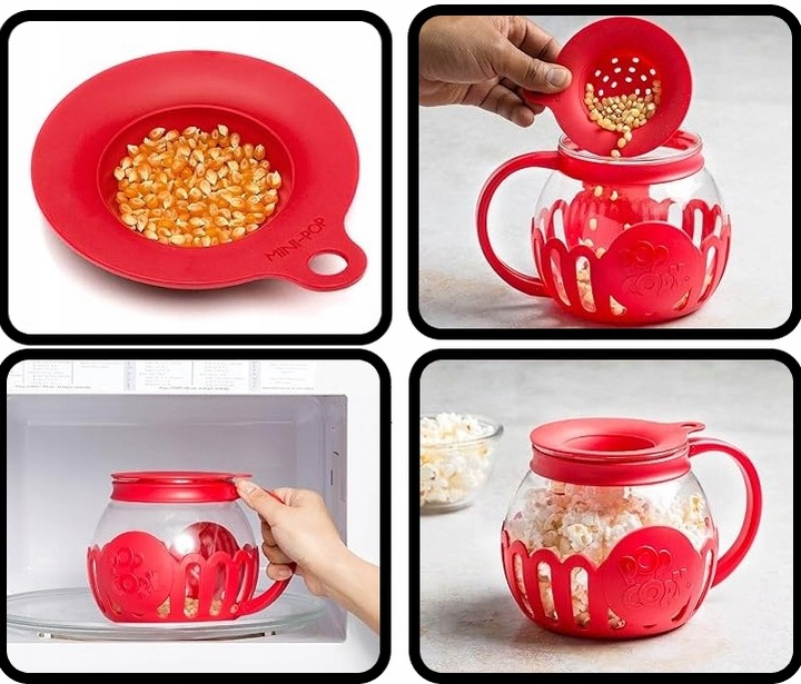 DZBANEK DO ROBIENIA POPCORNU W MIKROFALÓWCE SZKLANY 3w1 POPCORN MAKER